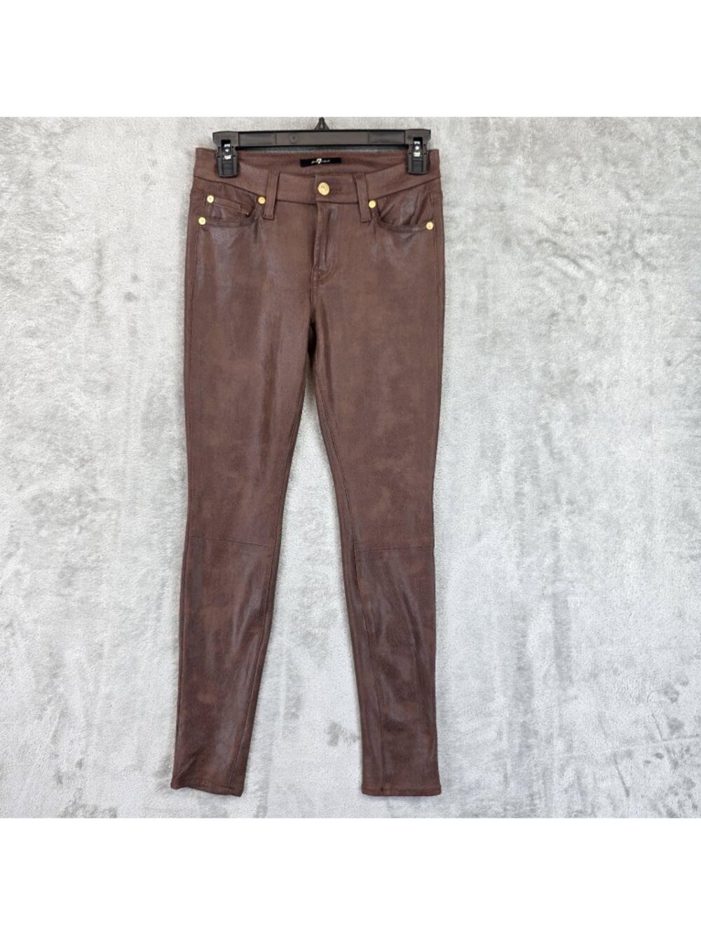7 For All Mankind Faux Leather Skinny Jeans Womens 25 Brown Dark Wash Stretch